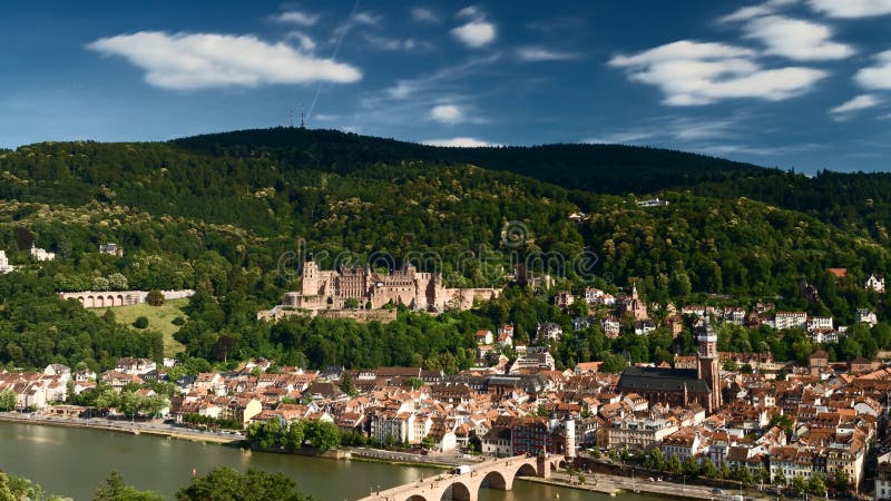 Timelapse - Moving clouds over the city of Heidelberg stock footage