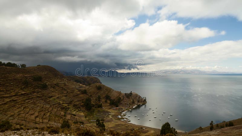 Timelapse - Moving clouds over Lake Titicaca stock footage