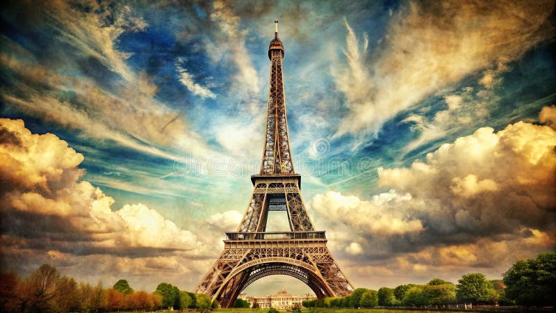 Timelapse Parisian Skyline Vintage eiffage Turm Szene auf Grunge Papier ideal für historische Postkarten Videos und digitale lizenzfreie abbildung