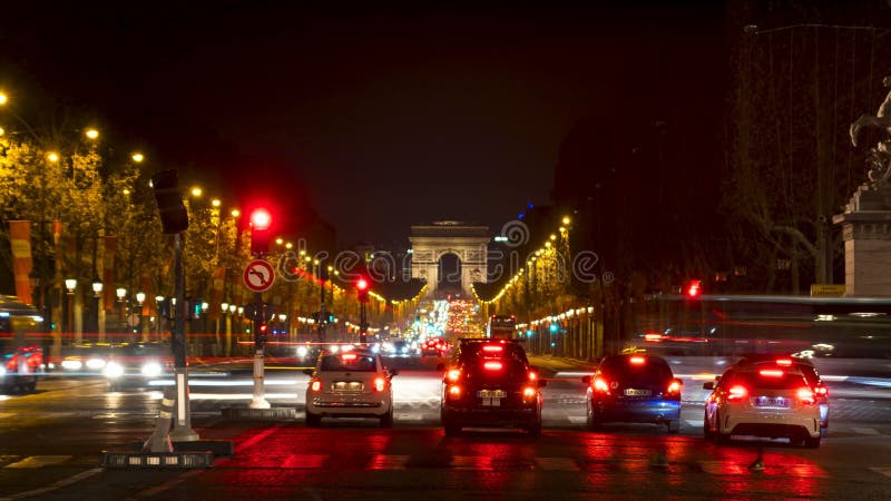 Timelapse - κυκλοφορία νύχτας σε champs-Elysees - το Παρίσι, Γαλλία απόθεμα βίντεο