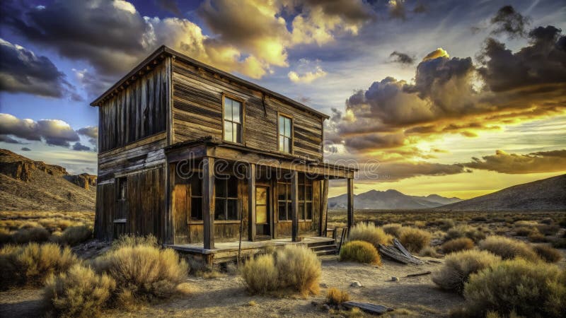 A Timeless Whisper of the Wild West Exploring the Ghostly Remains of an Abandoned General Store in a stock illustration