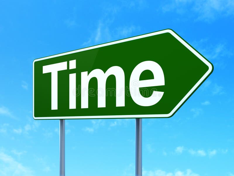 Timeline concept: Time on road sign background stock images