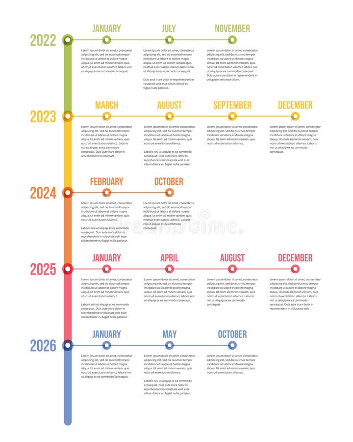 Timeline Infographics. Vertical timeline infographic template with five parts with months. History timeline vertical vectors