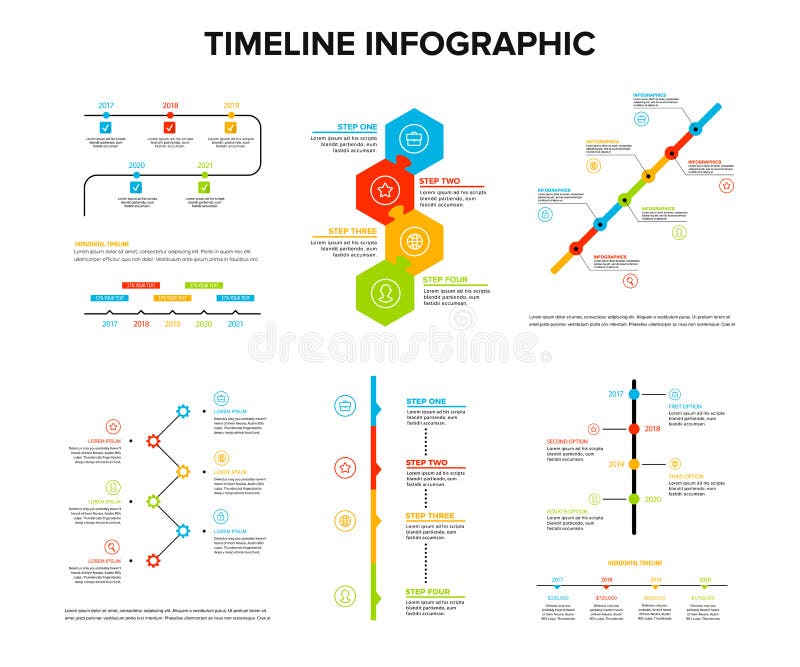 Timelineinfographicsdesignen ställde in med det plana stil, arbetsflöde eller processdiagrammet, flödesdiagrammet, vektorillustra vektor illustrationer Timelineinfographicsdesignen ställde in med det plana stil, arbetsflöde eller processdiagrammet, flödesdiagrammet, vektorillustra vektor illustrationer
