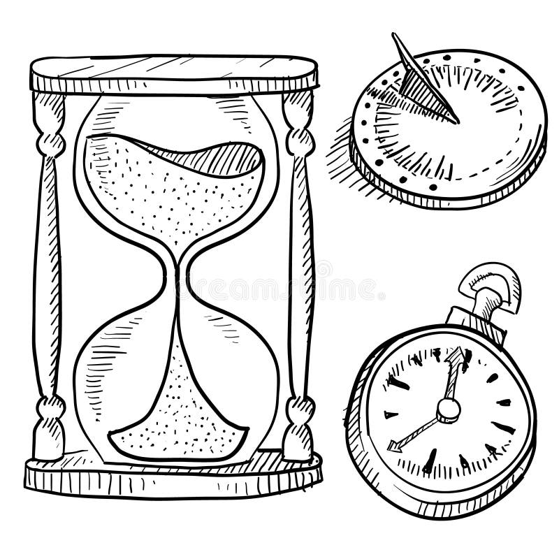 Doodle style hourglass, sundial, and click vector illustration. Doodle style hourglass, sundial, and click vector illustration