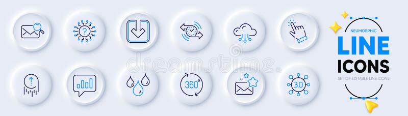 Timer-analytischer Chat und 360 Grad-Line-Icons für Web App. Piktogramm. Vektor lizenzfreie abbildung