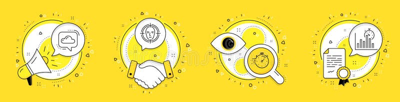 Timer, Cloud communication and Face detect icons set. Report timer sign. Vector royalty free illustration