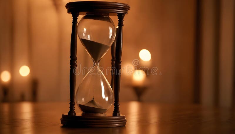 Timer di vetro di legno antiquato con sabbia che scorre su tavola di legno illustrazione vettoriale