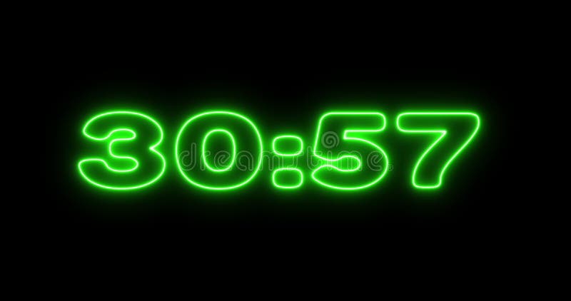Timer. geanimeerde telling 1 minuut aan nul met het gloeien van neon multicolor aantallen en grens