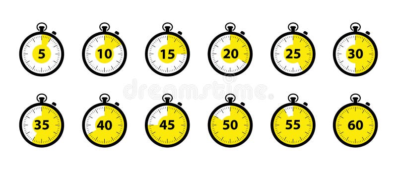 Timer Icons 5 Minutes To 1 Hour - Black And White Vector Illustration Set -  Isolated On White Background Stock Vector - Illustration Of Deadline, Icon:  195963535