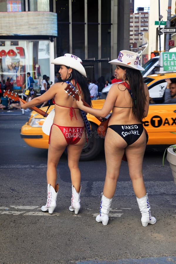 New York City, USA - May 17, 2013: New York City, two naked cowgirl...