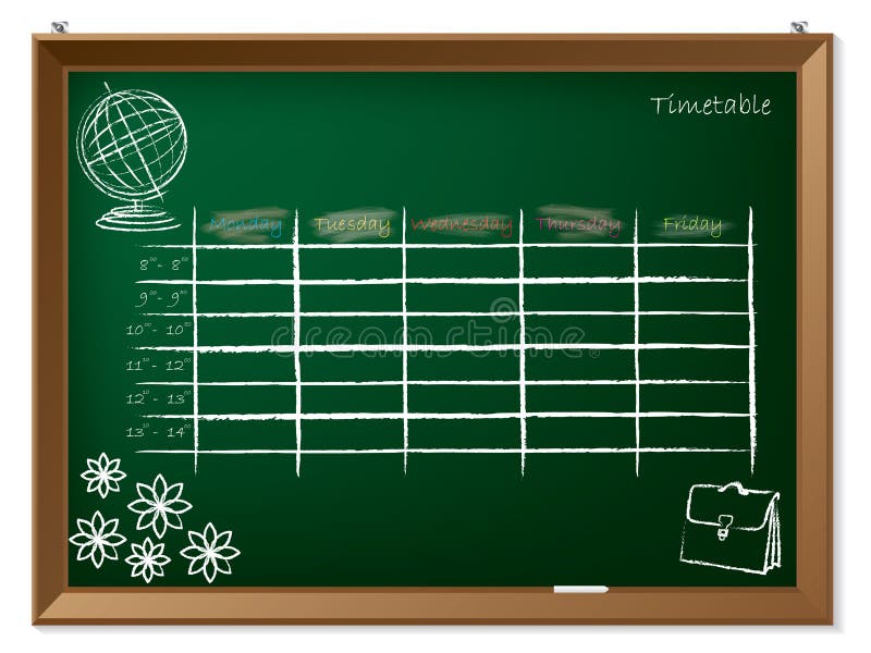 Timetable hand drawn on chalkboard vector illustration