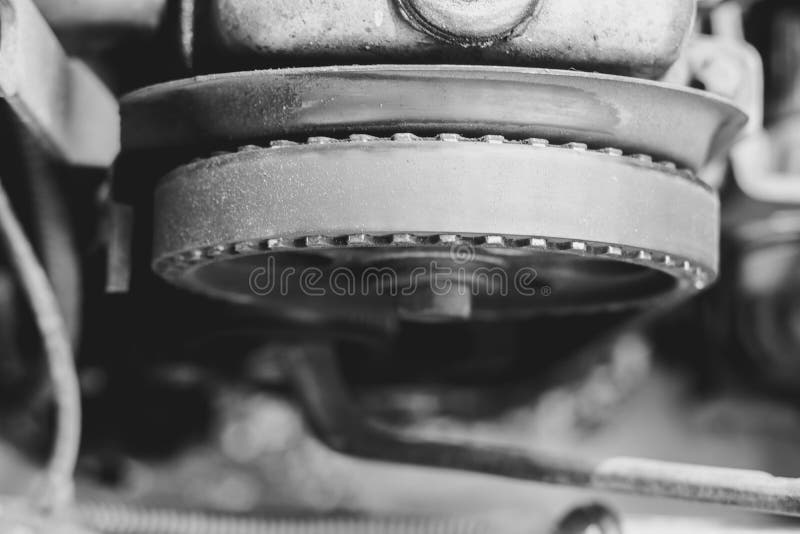 The timing belt on the car stock image. Image of metal 114767965