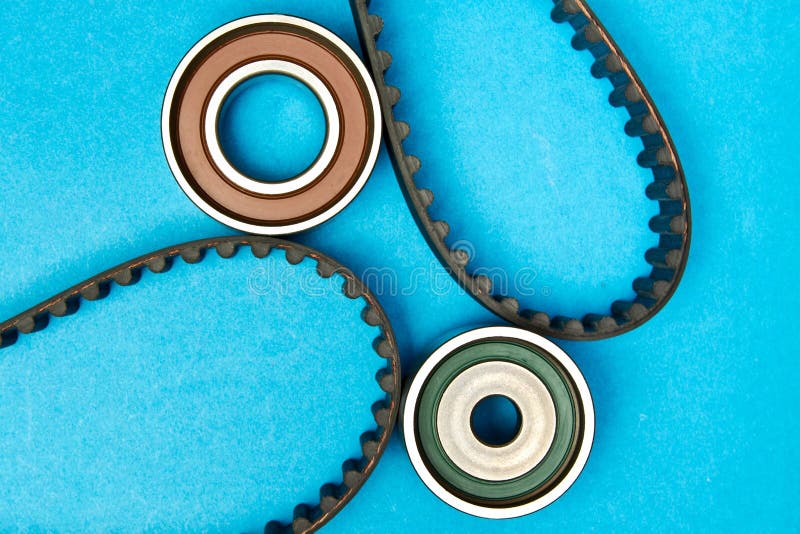 Timing Belt with Rollers on Background .Kit of Timing Belt for Car