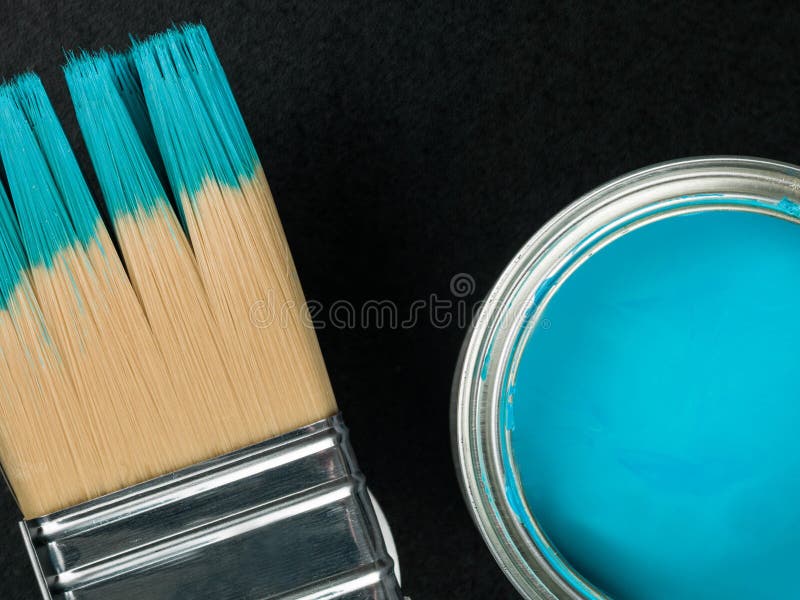 Tin of Blue Paint with a Paint Brush Stock Image Image of blue, brush