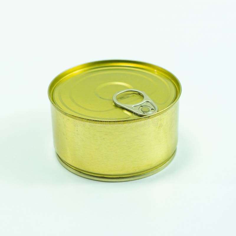 Tin Can with Ring Pull from Above. Tin Cans Isolated on White. Canned