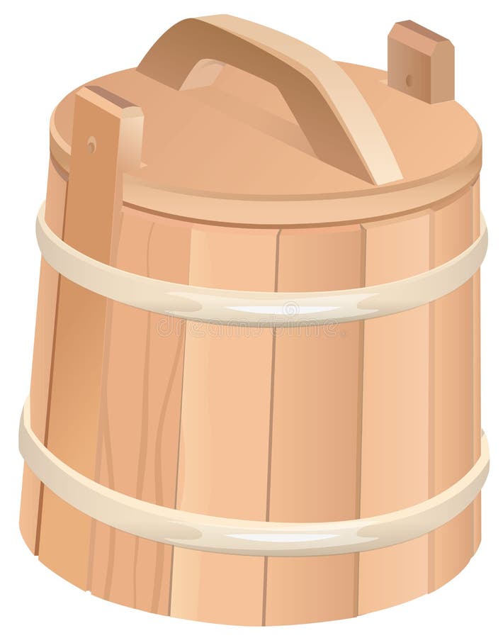 Tina de madera cerrada Cubo de madera con la tapa stock de ilustración Tina de madera cerrada Cubo de madera con la tapa stock de ilustración