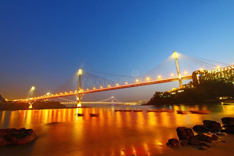 Ting Kau Bridge at night in Hong Kong