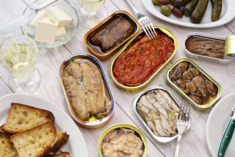 A tinned fish platter stock image. Image of smoked, anchovies 267389853