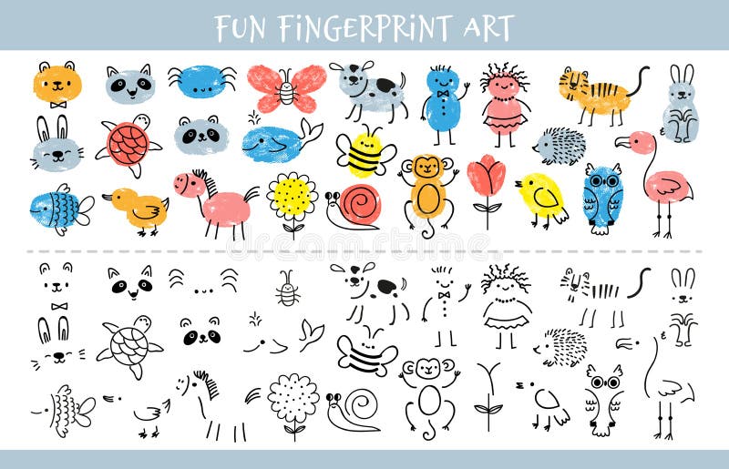 Vetores de Jogo De Arte De Pintura De Dedos Para Crianças Animais