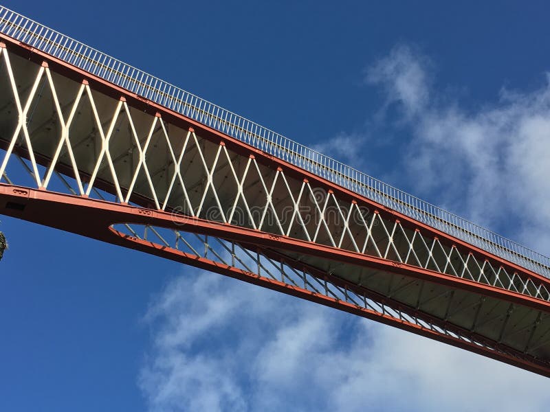 Tintagel Castle Bridge.Footbridge made from steel, Cornish slate, and oak.Cornwall, UK