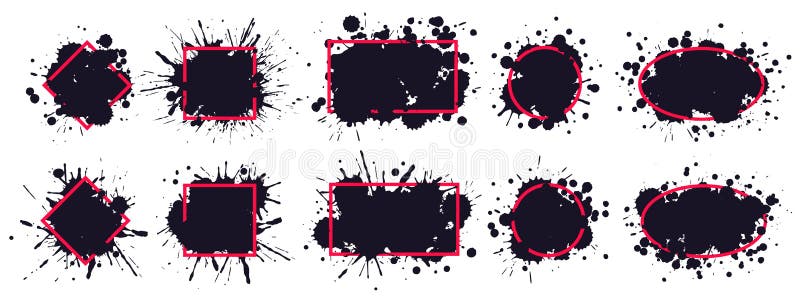 Tinte plätschern Rahmen. schmutzige Pinsel splatted Malerpinsel-Spritzenrahmen der Flecken Schwarze und Schmutz sprühte Tintentrop