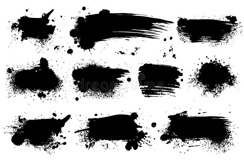 Tinte spritzt Schwarze mit Tinte geschwärzt plätschern Schmutzfleck plätscherten Sprayspritzen mit Tropfen befleckt lokalisierten vektor abbildung