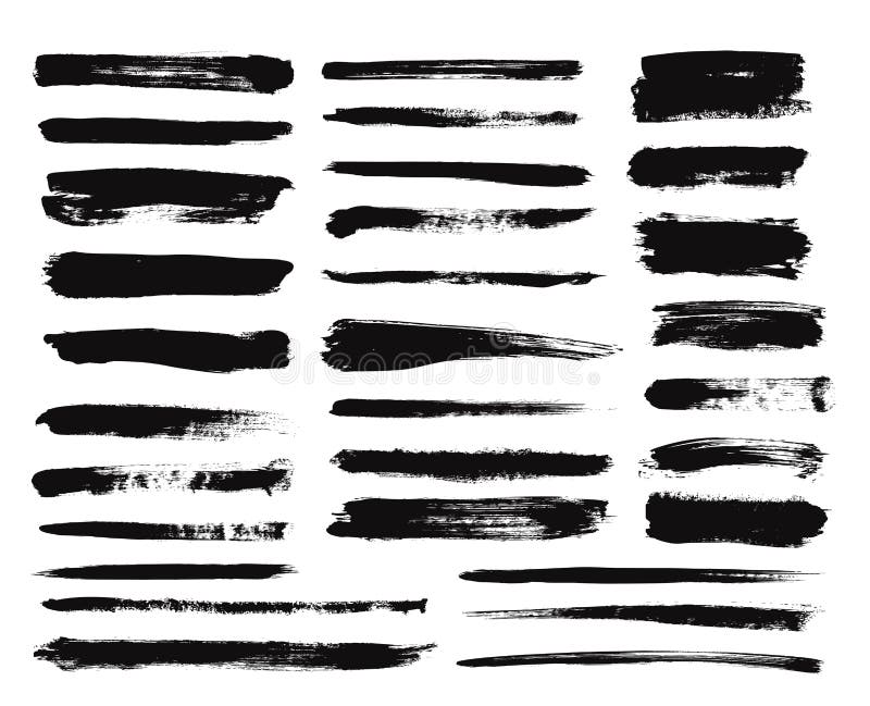 Tintenbürstenanschlag Langer Smear-Effekte der trockenen Farbe, schwarze Flecken Einzeln strukturierte Linien oder Kunstschmutzge stock abbildung