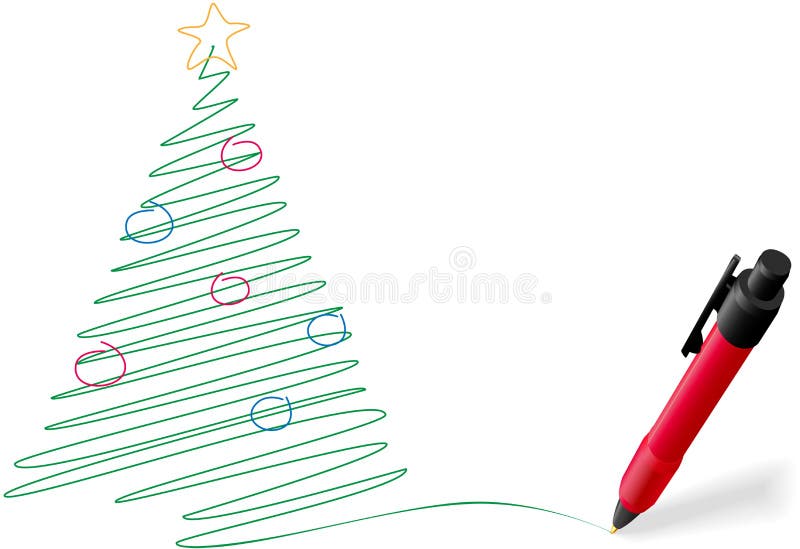 Tintenfederzeichnung, die fröhlichen Weihnachtsbaum schreibt lizenzfreie abbildung Tintenfederzeichnung, die fröhlichen Weihnachtsbaum schreibt lizenzfreie abbildung
