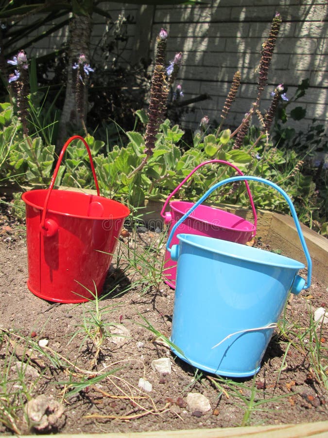 Tiny Buckets. stock photo. Image of miniature, bucket 85391176