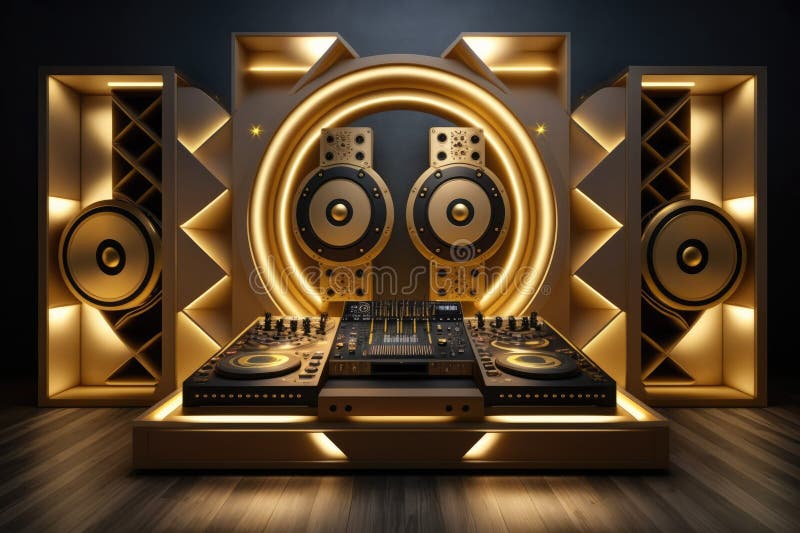 A Tiny Club Outfitted with a DJ Setup Stock Illustration Illustration