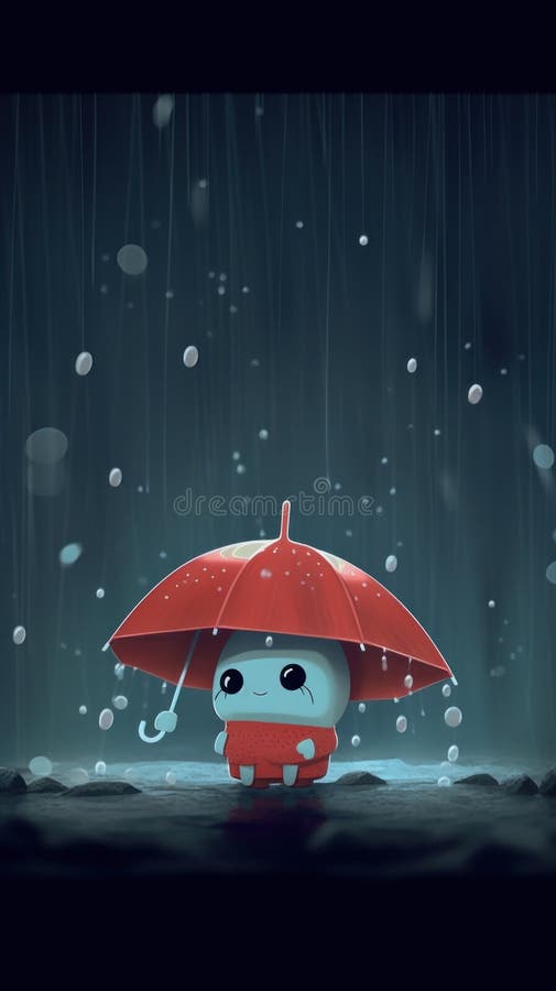O creatură mică și drăguță și necunoscută care ține o umbrelă în ploaie. imagine generativă ai. vector illustration