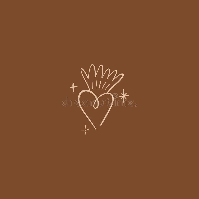 Tiny line art handdrawn style logo or icon symbol of magical heart. Good for fashion theme, nature care, beauty industry, wedding