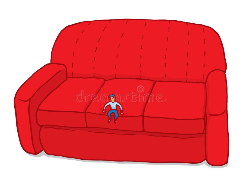 Tiny man feeling small on couch royalty free illustration Tiny man feeling small on couch royalty free illustration