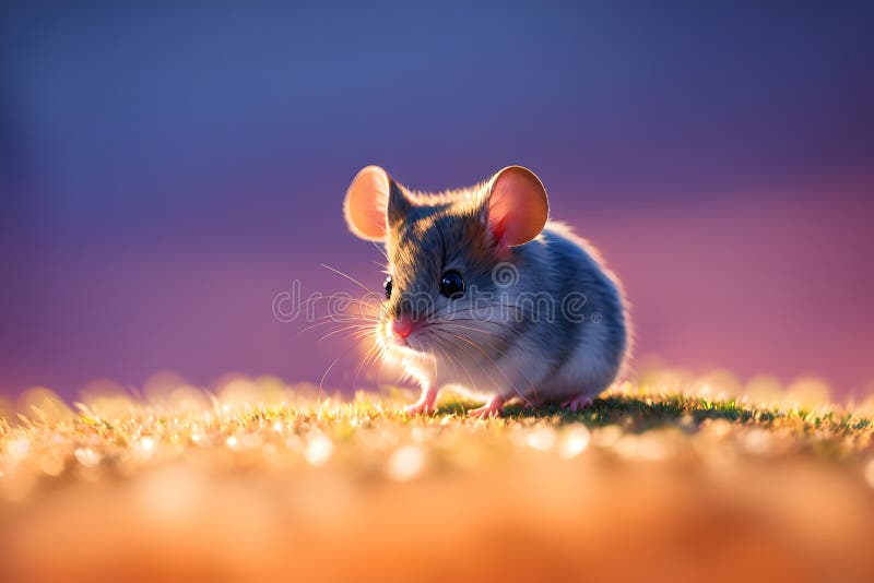 A Tiny Mouse Blends into the Lush Landscape of a Field, Illuminated by