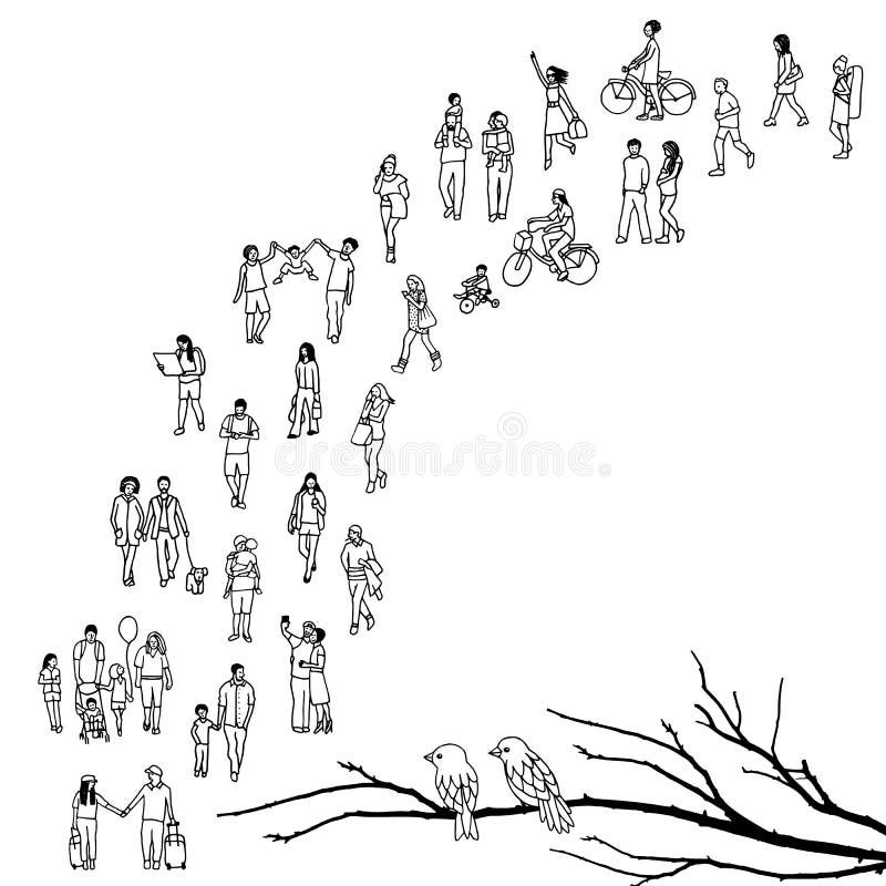 Tiny people queuing royalty free illustration