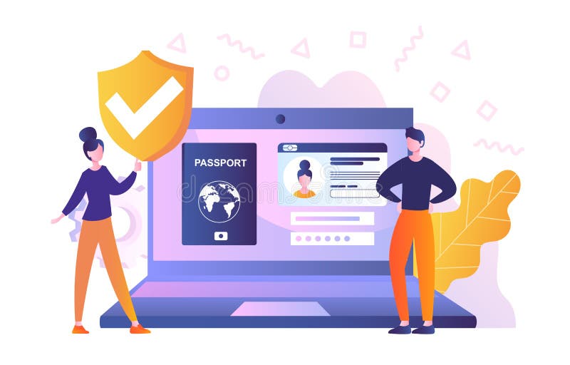 Tiny people with Smart ID card. stock illustration