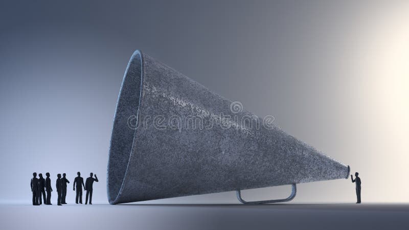 Tiny people using a vintage megaphone