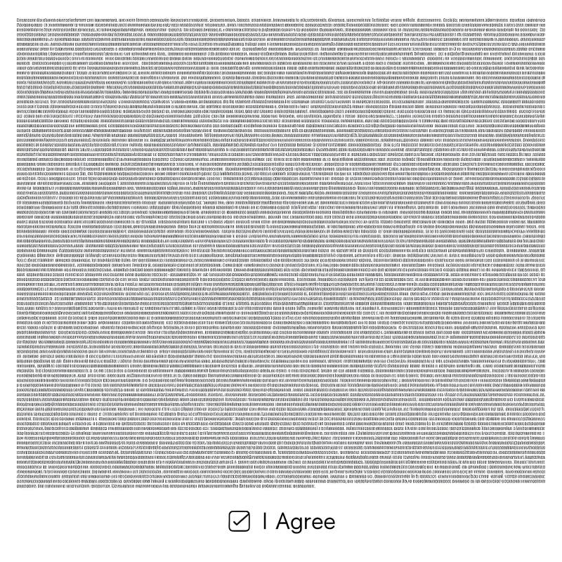 A conceptual illustration highlighting the issue of blind consent in the digital age. The image features an overwhelming wall of tiny, unreadable terms and conditions with a prominently checked "I Agree" checkbox at the bottom. It symbolizes how users often accept lengthy legal agreements without reading them when using apps, websites, or software. Perfect for topics related to data privacy, digital rights, online consent, end-user agreements, or tech ethics. User consent illustrations