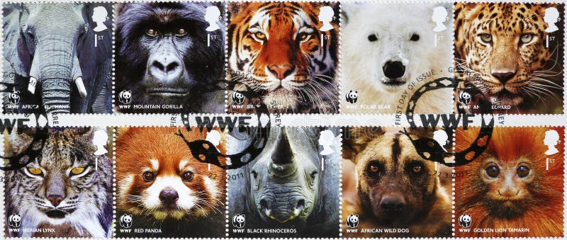 Tio stämplar av WWF med utsatte för fara djur som ser dig