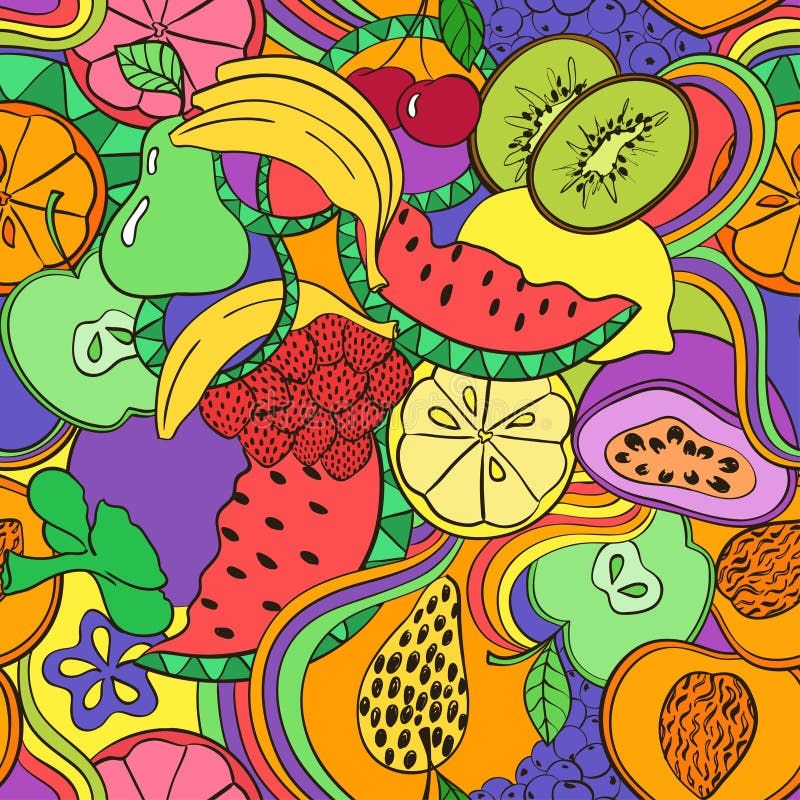 Tipar colorat psihedelic fructat fără sudură. royalty free illustration
