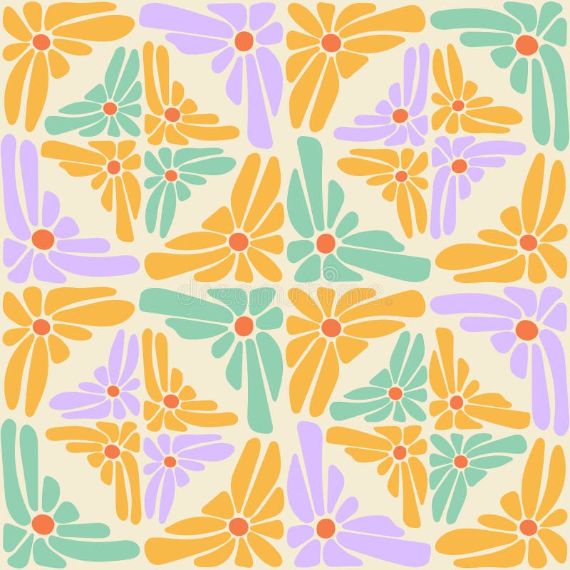 Tipar cu margini netede și măcinate. partitură abstractă, naivă, conținând flori, tipică, din mozaic, 1970, retro-hippie royalty free illustration