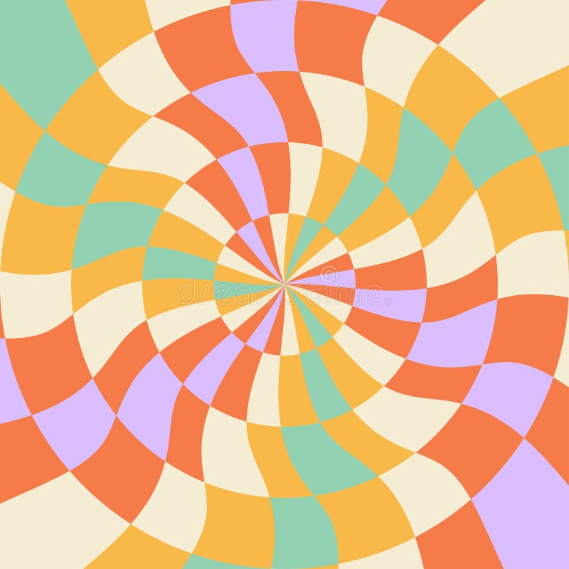 Tipar cu vâlvă rotativă și groovy trippy 1970 caroiaje cu margini netede 70s vector illustration