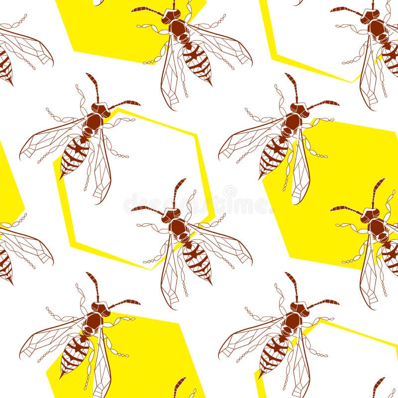 Tipar geometric al insectelor fără sudură. design periculos pentru textura țesăturii. bug-uri galbene izolate pe alb stock illustration