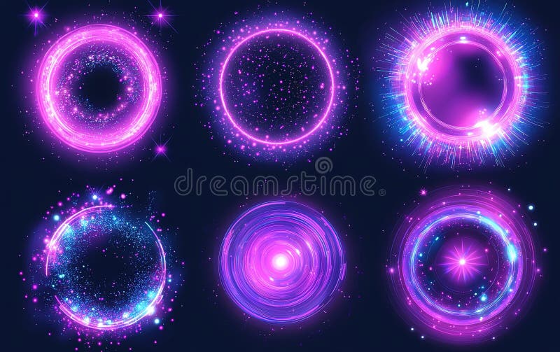 Tipare circulare strălucitoare colorate creează un efect cosmic eteric într-un afișaj digital de artă stock photos