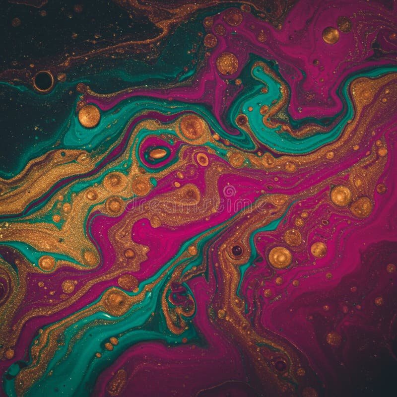 Tiparele de învârtire abstracte în teal auriu și magenta creează un efect de marmură vibrant. stock illustration