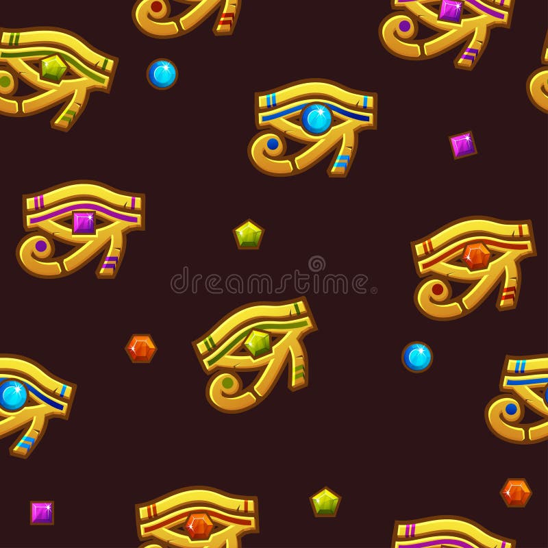 Tiparul impecabil Egipt ochi de cal cu pietre prețioase colorate. vector illustration