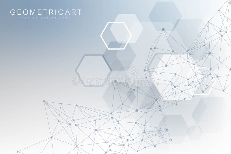 Tiparul rețelei științifice care conectează liniile și punctele. structură hexagoane de tehnologie sau elemente de conectare molec vector illustration