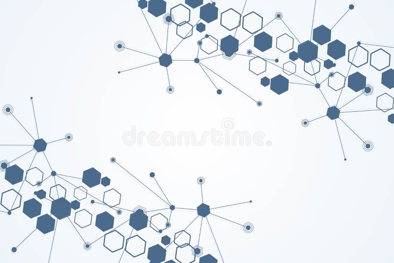 Tiparul rețelei științifice care conectează liniile și punctele. structură hexagoane de tehnologie sau elemente de conectare molec royalty free illustration