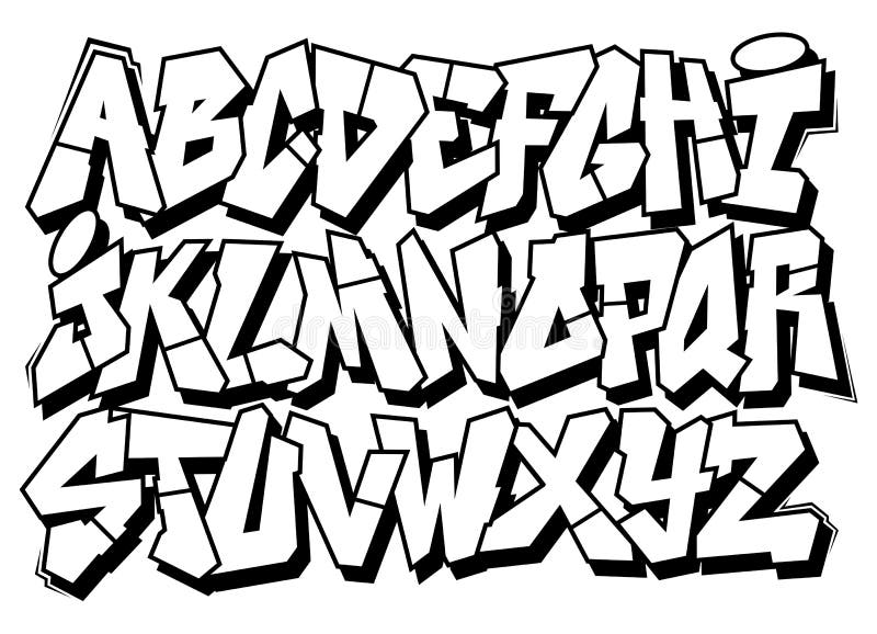 Tipo clássico alfabeto da fonte dos grafittis da arte da rua
